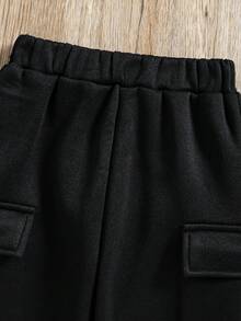 Toddler Letter Print Warm Crew Neck Sweatshirt And Pants Set - Black - View 7