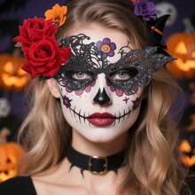 1 件天鹅绒玫瑰黑色眼罩，经典派对化妆舞会半脸面具，适合万圣节、派对、节日和各种场合 - 蕾絲面具 - 查看 1