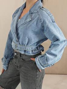 Women's  Denim Jacket - 淺藍色 - 查看 2