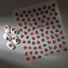 5D Embossed Cute Seven-Star Ladybug Waterproof Nail Stickers - Vibrant Orange & Black Design, Self-Adhesive Nail Art Decals For Manicures & Pedicures, Easy To Apply &, 15-Count Pack, Ladybug Nail Art Sticke - 紅色+黑色 - 查看 5
