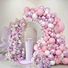 113Pcs Macaron Pink Butterfly Garland Arch Balloons, Wedding Birthday Party Decoration Gold Confetti Latex Balloons Shower Supply - Pink - View 7