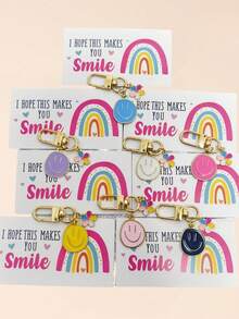 7 piezas Llaveros con caras sonrientes felices - Colgantes de llavero de metal con dibujos animados coloridos y tarjetas, estructura de metal duradera para carteras y bolsos, recuerdos de fiesta, regalos de Acción de Gracias y regreso a la escuela, llaveros para el aula, set multicolor de accesorios para automóviles, gótico lindo y Y2K