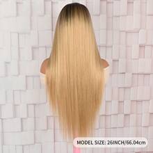 Brown Blonde Ombre Color Wigs Long Silky Straight Lace Front Wig Colorful Glueless Lace Front Synthetic Halloween Wig Heat Resistant Fiber Hair Replacement Wig For Women Cosplay Party & Daily Use