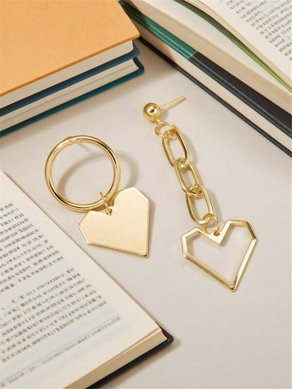 1 Pair Asymmetric Heart-Shaped Metal Geometric Dangle Earrings, Jewelry Gift For Women Party/Travel