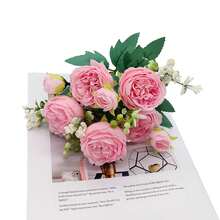 1 件人造花玫瑰花束绣球牡丹情人节礼物生日派对装饰婚礼花篮新娘手捧花家居装饰餐厅卧室窗台花瓶装饰新年装饰户外花园开学季 - 沙紅色 - 查看 2