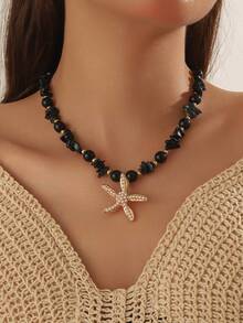 3 Peças Conjunto de Colar e Brincos com Conchas Brancas Estilo Praia, Pedra Natural, Pérola Falsa e Estrela do Mar para Mulheres, Perfeito para Férias na Praia, Festas e Presente do Dia das Mães - Estrela - Visão 8