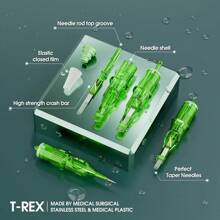 20 Stück T-REX grüne Tattoo-Nadel-Patronen RL/RM Einweg-Silikon-Profi-Sterilisierte runde Liner für Patronenmaschinen Griffe
