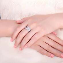 JewelryPalace Vintage 14K Gold Plated Halo Engagement Ring Wedding Band Bridal Sets - B-鍍金-1CT - 查看 5