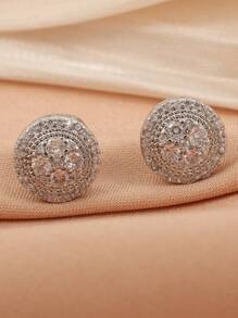 2 peças brincos de pino redondos minimalistas de cobre hip-hop com zircônia cúbica, adequados para uso diário masculino