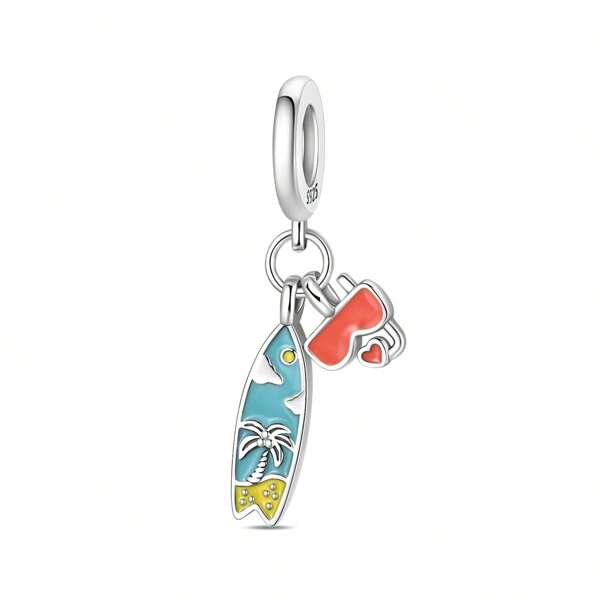 1Count S925 Silver Jewelry Set With Surfboard, Diving Goggles & Heart Charms, DIY Charms Full Of Summer Atmosphere, Graduation Gifts, Gifts For Women