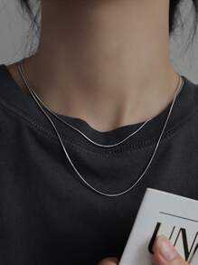 Nooxian 2 piezas/set Cadena redonda de serpiente de acero inoxidable minimalista unisex