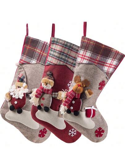 Calcetines navideños clásicos y grandes para Papá Noel, muñecos de nieve, renos y otros personajes navideños, adecuados para vacaciones familiares, decoraciones de fiestas navideñas, regalos de Navidad para niños, adornos y suministros de decoración navideña para el hogar, decoración de habitaciones, decoraciones navideñas de invierno, regalos de Navidad, decoración navideña