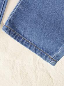 女童情人节华夫格纯色樱桃装饰长袖圆领上衣 + 休闲刺绣牛仔裤