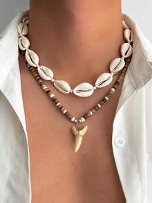2pcs Bohemian Style Shell & Coconut Beaded Necklace - Multicolor - View 9