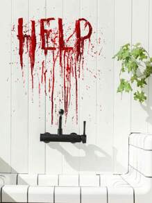 血腥求救信号墙贴，逼真的血迹，防水PVC材质，暗黑恐怖风格，深红色，矩形带撕裂纹理，可重复使用，恐怖氛围装饰，适用于万圣节、鬼屋、恐怖派对家居装饰、万圣节装饰、房间装饰、秋季装饰