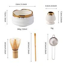 Set de 5 piezas de estilo japonés para Matcha, incluye soporte para batidor de Matcha, batidor de Matcha de bambú, tazón con pico, cuchara tamizadora de Matcha, regalo para amantes del Matcha (disponible en rosa, amarillo, blanco)