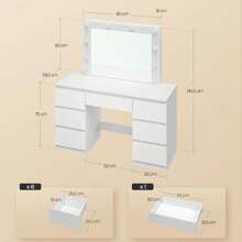 OYAJIA Schminktisch mit LED-Beleuchtung, einstellbare Helligkeit, Kosmetiktisch mit großem Spiegel, Frisiertisch mit 7 Schubladen, 110x140,5x39,5 cm, für Schlafzimmer, Weiß,