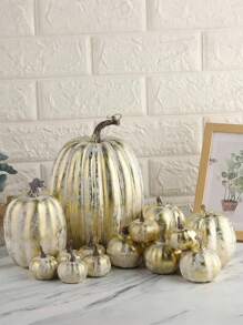 1set Artificial Pumpkins,Gold Plastic Pumpkin,4 Sizes For Halloween Thanksgiving Fall Party Harvest Table Decoration Supply Fake Pumpkin, Thanksgiving,Table Centerpiece Mantle Kitchen Wedding Friends Giving Party Home Decor