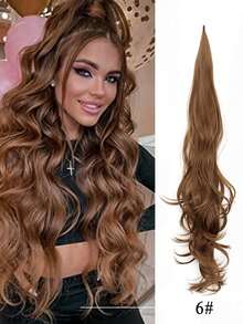 棕色渐变马尾假发片，柔韧环绕式波浪马尾假发片，长款合成假发片，适合女性和女孩使用 - 彩色 - 查看 14