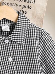 1pc Girls' Spring/Autumn New Plaid Collar Long Sleeve Dress, Fitted & Comfortable Fashion Warm Casual Childrenswear - Black and White - View 5