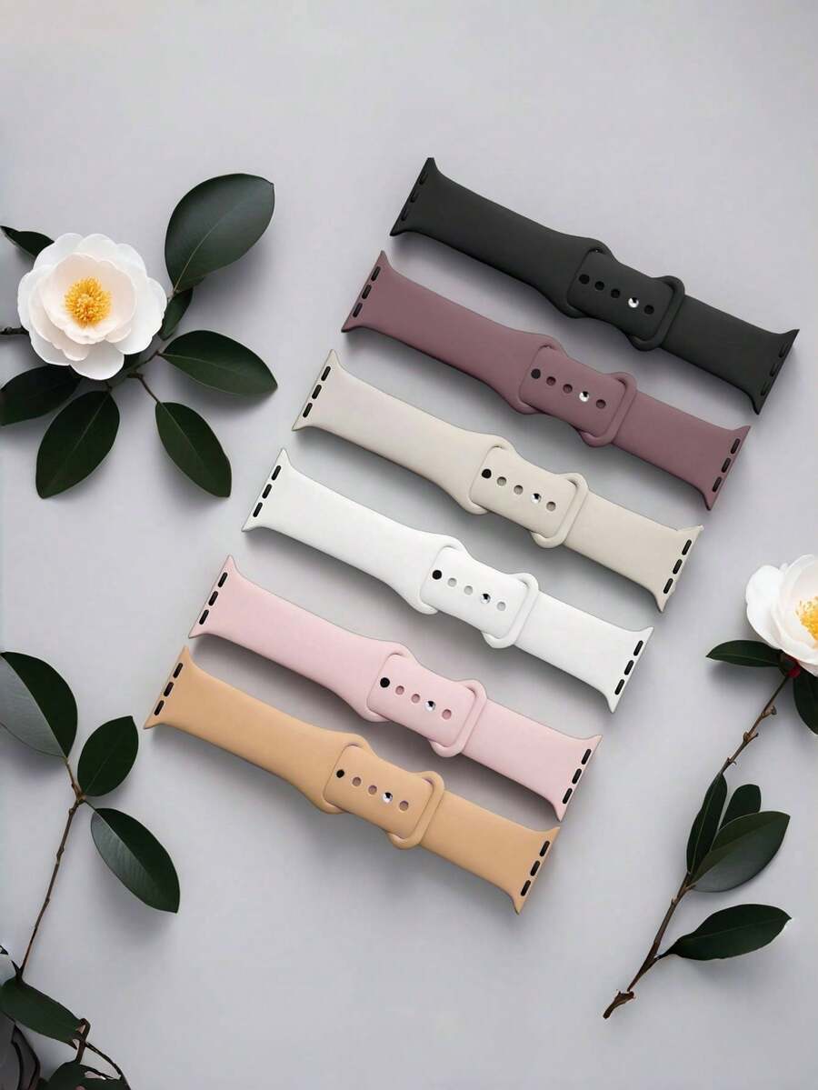 Set de 6 pulseras para Apple Watch (para mujeres), de material de silicona, con un diseño elegante, ligero y de moda, correa de reloj de silicona vívida, compatible con Apple Watch en tallas 44mm/45mm/46mm/49mm/42mm/40mm/38mm/41mm, adecuado para las series Ultra 10/9/8/SE/7/6/5/4/3/2/1, con un estilo minimalista y de lujo, fresco y transparente para el verano, accesorio de Apple Watch