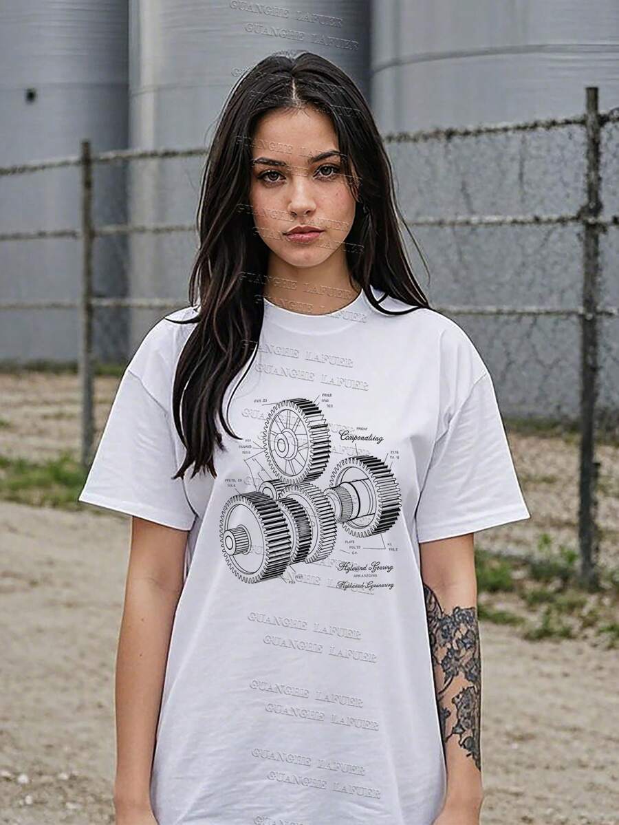 Conjuntos de playa para mujer, camisetas 100 % algodón, regalos para el día de la madre, tallas S-2XL, regalos de cumpleaños para mujer, camiseta de patente de engranajes, equipo vintage, camiseta de patente antigua, arte de herramientas, ingeniero mecánico, regalo de ingeniero. - Blanco - Ver 1