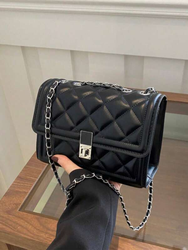 Fashion Solid Color Quilted Square Chain Shoulder Bag, Versatile Flap Banquet Evening Bag New Lightweight Handbag & Purse, Daily Commuting Messenger Bag For White Collar And Student, Casual Mobile Phone Coin Crossbody Bags