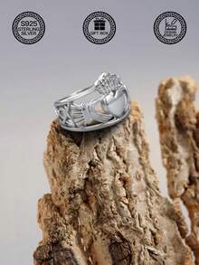 1pc S925 Sterling Silver Ring - Claddagh Celtic Wedding Band, Eternal Love Couple Ring, Loyalty Ring, Perfect For Expressing Love, Valentine's Day, Birthday Gift, Suitable For Daily Wear, Wedding, Party, Comes With Gift Box - Antique Silver - View 8