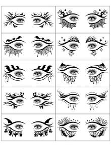 10Pcs Eye Tattoo Stickers, Halloween Series, Black Bat Spider Web Black Cat Halloween Element Designs, Waterproof Realistic Temporary Face And Eyelid Makeup Tattoos, Suitable For Parties - Multicolor - View 2
