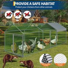 Large Metal Chicken Co Op With Waterproof And Anti-UV Cover, 120" X40" X40" Chicken Run With 3 Doors, Outdoor Hen House For Yard, Walk In Poultry Cage For Rabbit Duck Goose Metal Chicken Co Op, 120" X40" X40" Large Chicken Run With 3 Doors, Chicken Run For Yard With Waterproof And Anti-UV Cover, Walk In Poultry Cage For Rabbit Duck Goose - Bạc - Xem 4