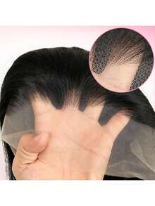 Soft 26inch 180%Density Black 13*4 Synthetic Hair Front Lace Wig With Baby Hair Glueless Heat Resistant And Breathable Synthetic Fiber Hair Natural Hairline Free Parting For Party Daily Use - 黑色 - 查看 2