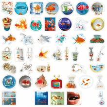 50pcs Korean Healing Dreamy Minimalist Goldfish Doodle INS Style Stationery Tissue Box Envelope Decorative Stickers - Multicolor - View 5
