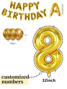 بالون لاتكس ذهبي مخصص مع رقم عيد الميلاد وحروف عبارة "عيد ميلاد سعيد" باللغة الإنجليزية، مقاس 32 بوصة، مناسب لديكور حفلات عيد الميلاد، الزفاف، استحمام الطفل، عيد الحب، حفلات عصابة العروس، حفلات عيد ميلاد بموضوع الفيونكة، ديكور خطوبة العروس، ديكور عيد الميلاد، السنة الجديدة، استحمام الطفل، التخرج، الخطوبة، ديكور حفلات الزفاف.