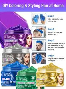 Elikana Men's Temporary Hair Wax Set - Colored Hair Wax, Hair Styling Wax, Hair Gel - Changes Hair Color - Styling Tool Kit - Beard Dye - Bright Blue, Green, Yellow, Easy To Wash, Bold Styling, Suitable For Theme Parties, Valentine's Day Gifts, New Year Gifts