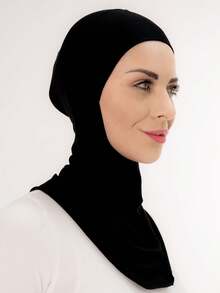 1 件女士内帽头巾头巾帽子头巾时尚纯色下巴弹性头帽和颈巾头带冬季秋季适合 Abaya 日常内帽