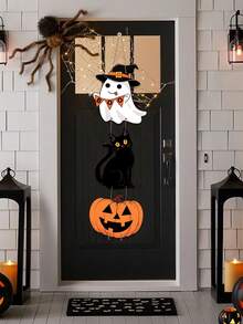 1 Set Halloween Paper Door Hanging Decorations, Halloween Pumpkin Ghost Door Sign, Paper Banner, Halloween Welcome Plaque, Hanging Flag Banner, Door Decor, Hanging Flag, Happy Halloween Door Decor, Halloween Decorations, Halloween Party Backdrop Decor, Halloween Trick Or Treat Decor, Halloween Party Supplies, Home Decor, Room Decor, Wall Decor, Halloween Party Favors, Party Gifts - Cute Ghost Black Cat Pumpkin - View 5