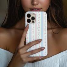 Pastel Floral  Case – Cottagecore Stripes With Dainty Flowers, Soft Pink & Blue Aesthetic, Spring Gift Idea, Tough Cover | #508 - Multicolor - View 6