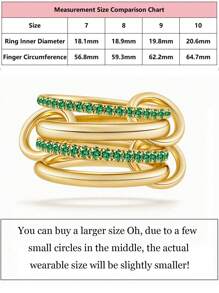 1 pezzo Anello impilabile placcato oro con zirconi per donna, elegante e delicato, in oro 14 carati con zirconi verde diamante, può essere indossato in molti modi, regalo di compleanno, gioiello elegante e alla moda, abbinabile per uso quotidiano, decorazione per feste