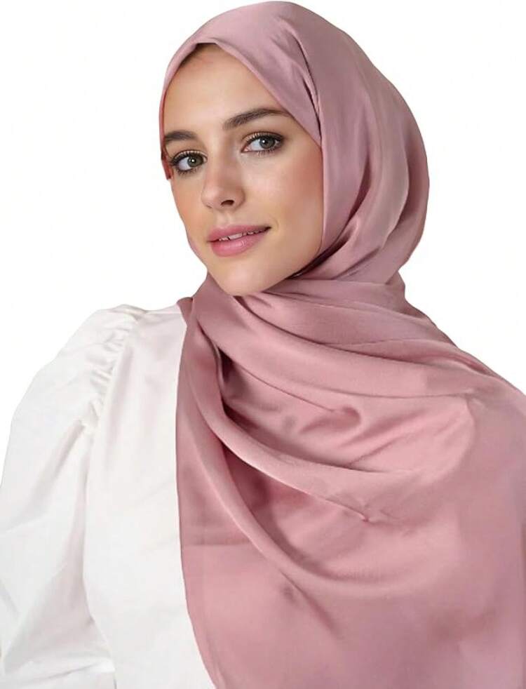 Luxury Satin Hijab Scarf Shawl Wrap Women Long - Dusty Rose - 查看 3