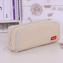 1 قطعة حقيبة يد نسائية جديدة بلون أحادي من مادة الأكسفورد ذات ثلاثة سحابات، حقيبة أقلام للطلاب للاستخدام اليومي في المدرسة