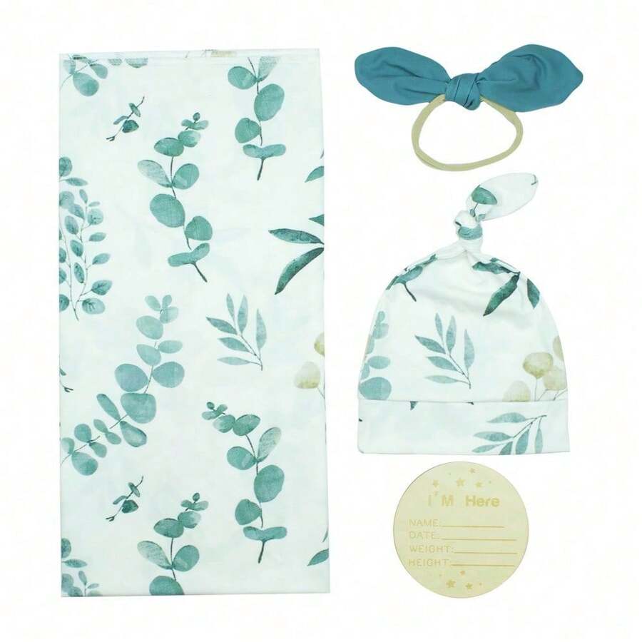Baby Swaddle Wrap Newborn Photography Swaddle Bow Headband Swaddle Set Baby Flower Blanket 4-Piece Set