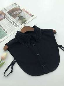 1pc Embroidered Lace Trim Sweatshirt Stage Style Chiffon Faux Collar - Black - View 19