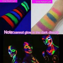 Ensemble de pinceaux pour le visage qui brillent dans le noir - 6 bâtons de maquillage à la lumière noire, stylo fluo, utilisés pour Halloween, Mariglass et masques, couleurs vives, éclat fluorescent, utilisés pour les fêtes et événements, maquillage d'Halloween | Bâtons lumineux vifs | Peintures faciales fluo, vêtements qui brillent dans le noir