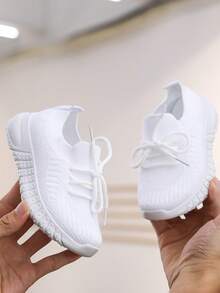 1双儿童多色系带休闲运动鞋，防滑，百搭，适合秋季 - 白色 - 查看 2