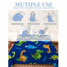 Kids Dinosaur Print Plush Blanket, Air Conditioning Blanket, Sofa Cover Blanket, Suitable For Home, Office, Outdoor, Camping, Travel, Air Conditioning Nap Blanket - Multicolor - View 7