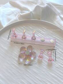 Set de decoración de arte de uñas 3D: 1 pieza de base hueca de acrílico + 5 piezas de puntas de uñas de color gelatina, con cristales de resina, cuentas, strass, efecto láser holográfico estilo coreano vintage, base de madera, 10 puntas de uñas doradas, gran regalo para niñas y mujeres