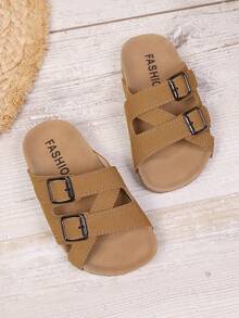 1 đôi dép xăng đan đế bằng mềm mại, chống trượt, kiểu dáng tối giản, có khóa cài đôi, thích hợp cho kỳ nghỉ hè ở bãi biển. - màu nâu - Xem 3