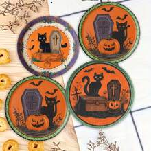 1 Set /4 Pieces /6 Pieces: Halloween Black Cat Pattern Diatom Mud Coasters, Floral Coffee Coasters, Multi-Occasion Decoration For Home And Restaurant, Daily Gifts, Table Decoration, Daily Decoration, Theme Party Decoration