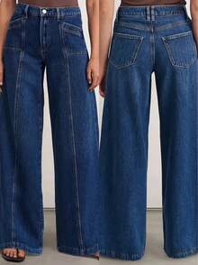 Retro Design With A Mid High Waist And Drooping Feeling, Slimming And Wide Leg Pants For Women - 藍色 - 查看 6