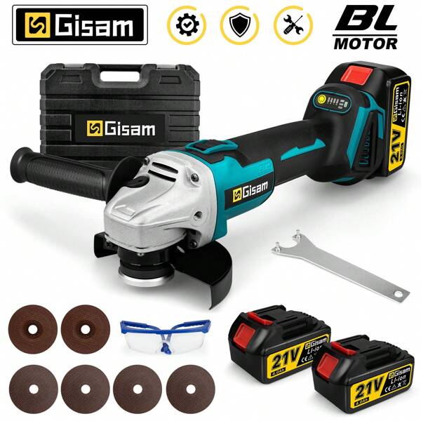 Gisam Smerigliatrice angolare Gisam 125 mm a 4 velocità senza spazzole, levigatrice e lucidatrice a batteria, elettroutensili